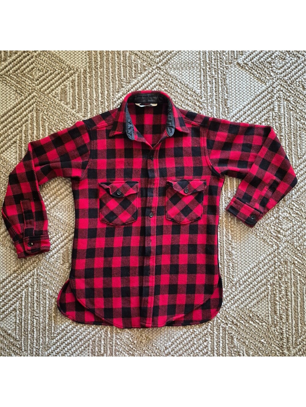 Vintage 80s L.L. Bean Red Buffalo Plaid Wool Shirt Jacket M